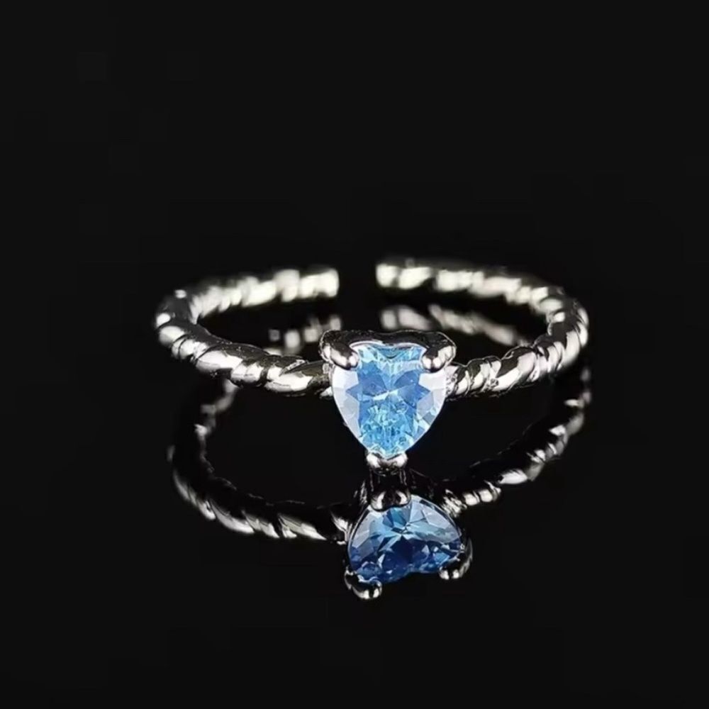 Adjustable blue heart ring made with high grade CZ and stainless steel